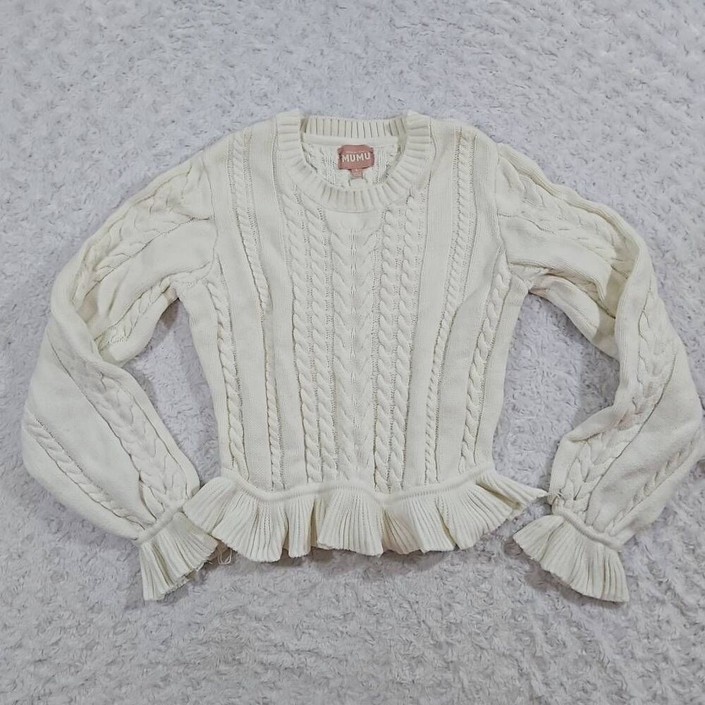 Show me your mumu Ridgely ruffle sweater cream cable knit cozy womens size large